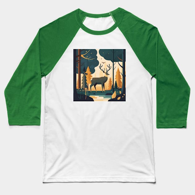 Deer in a Forest Scene Baseball T-Shirt by Star Scrunch